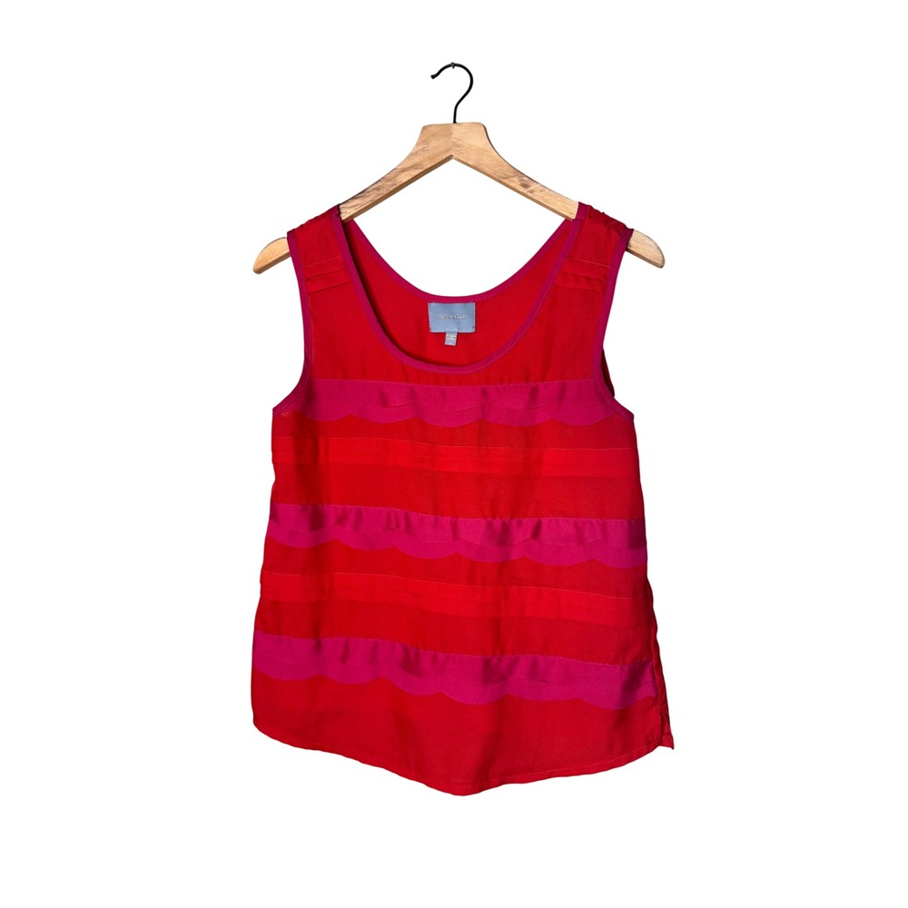 Skies‎ Are Blue Red Pink Scalloped Tiered Sleeveless Scoop Neck Tank Top Small